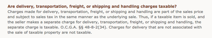 Delivery charges taxable Georgia