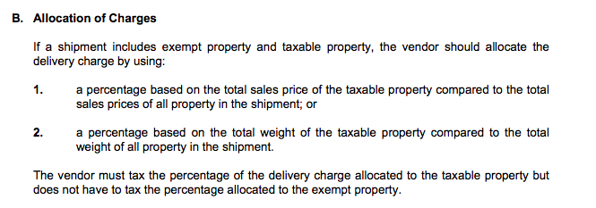 North Carolina Shipping Taxability Non-Taxable Item Shipment