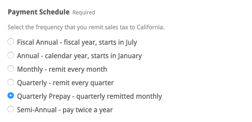 Set a California Prepayment Schedule in TaxJar