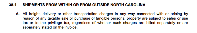 Delivery charges taxable North Carolina