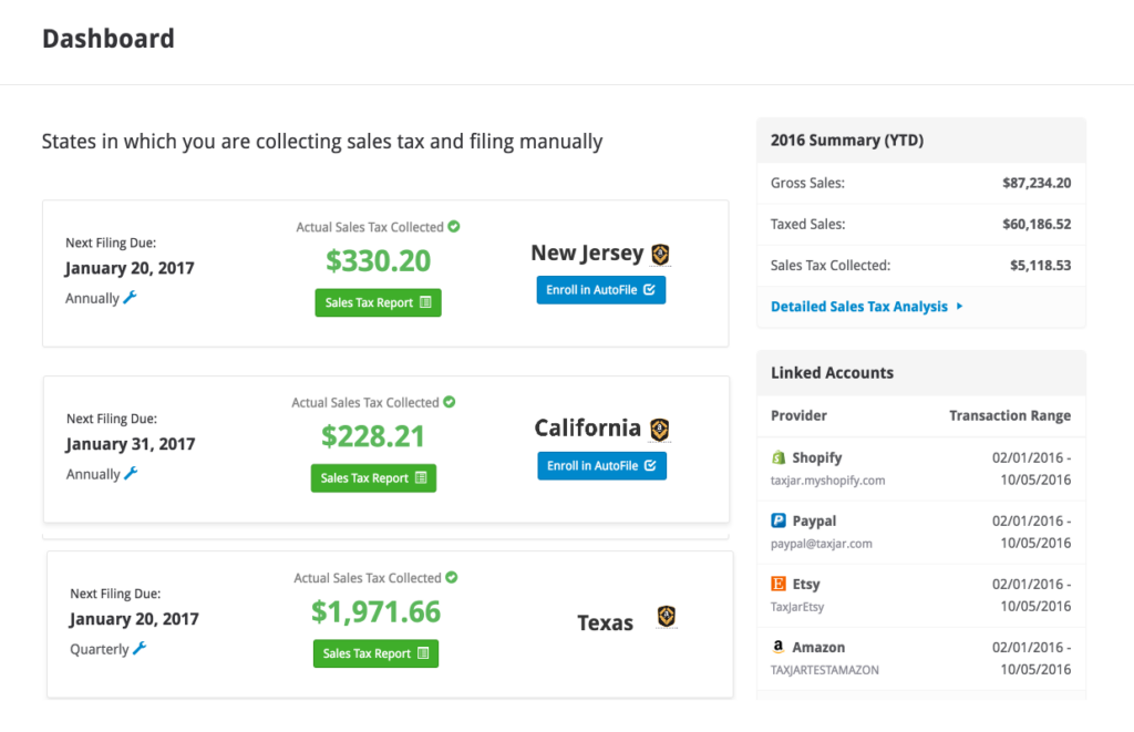 TaxJar Dashboard 2017
